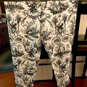 Toile De Jouy Romantic Print Black & White Pants Womens 29” waist 10